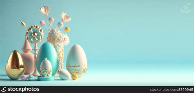 3D Render Illustration of Happy Easter Background Greeting with Copy Space