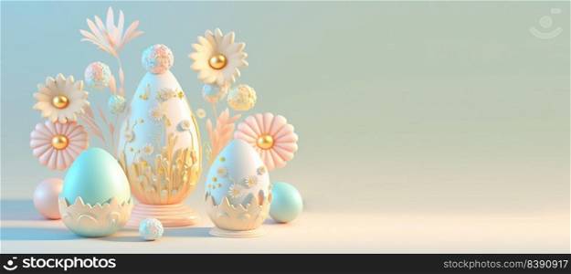3D Render Illustration of Happy Easter Banner