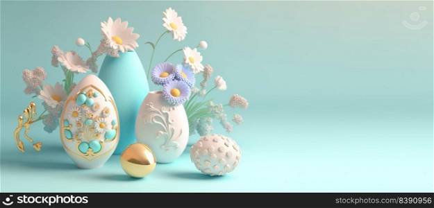 3D Render Illustration of Happy Easter Banner Greeting with Copy Space