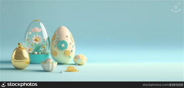 3D Render Illustration of Happy Easter Celebration Background with Copy Space