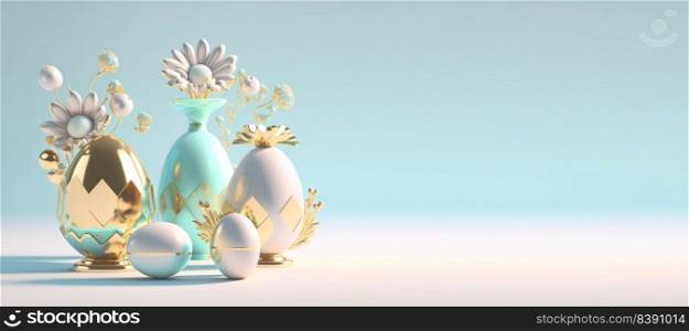 3D Render Illustration of Happy Easter Celebration Banner