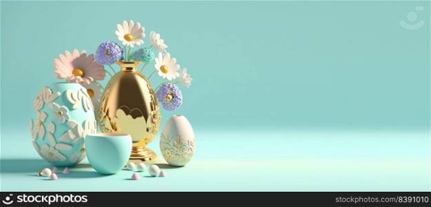 3D Render Illustration of Happy Easter Celebration Banner with Copy Space