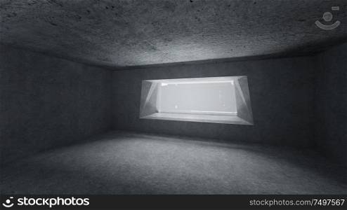 3d Render low key empty space concrete room with bright window .