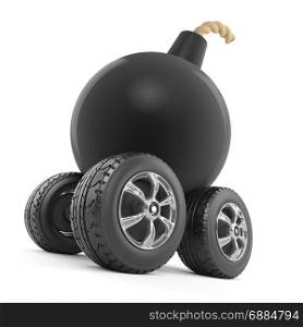 3d render of a bomb on wheels