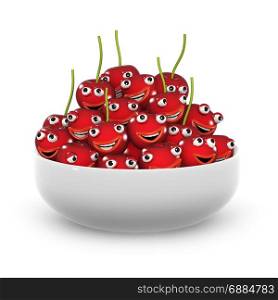3d render of a bowl of cherries with faces