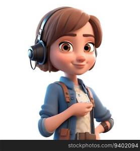 3D Render of a Cartoon Teenage Girl with a Backpack