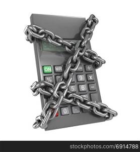 3d render of a chained up calculator