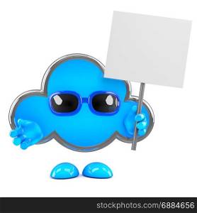 3d render of a cloud holding a placard