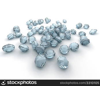 3D render of a collection of diamonds isolated on white