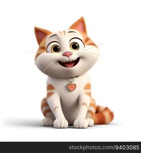 3D Render of a cute cat with a heart on white background