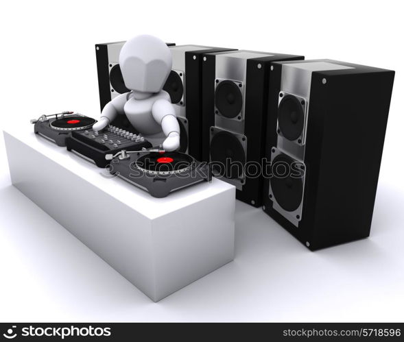 3D render of a DJ mixing records on turntables
