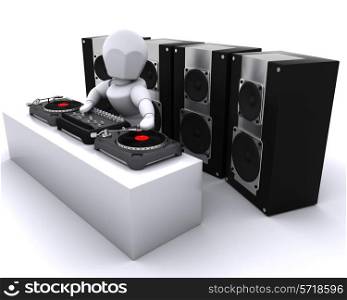 3D render of a DJ mixing records on turntables