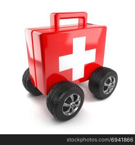3d render of a first aid kit on wheels