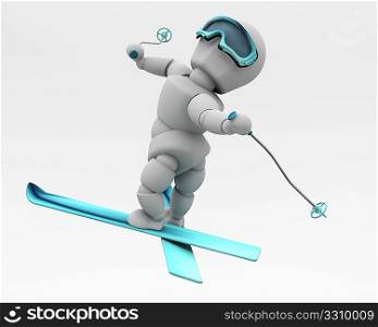 3D render of a freestyle skier doing tricks