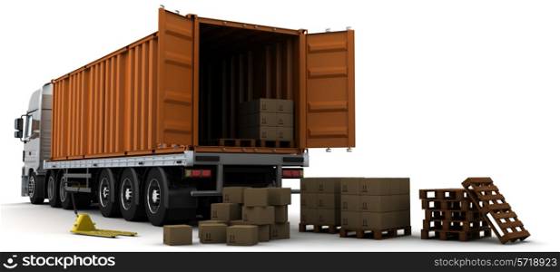 3D Render of a freight container Delivery Vehicle