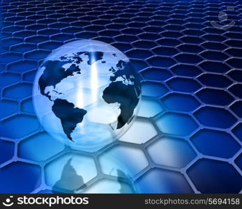 3D render of a globe on a hexagon background