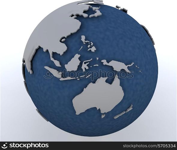 3D render of a globe showing asia pacific region