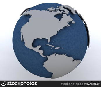 3D render of a Globe showing north america region