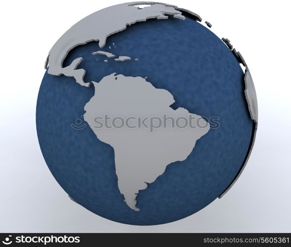 3D render of a Globe showing south america region