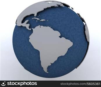 3D render of a Globe showing south america region