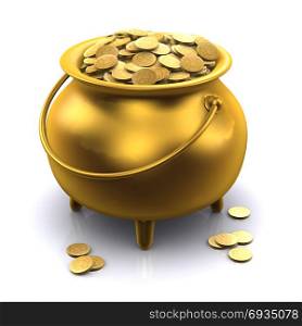 3d render of a gold cauldron full of gold coins