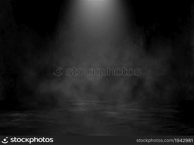 3D render of a grunge room interior with spotlight and smoky atmosphere