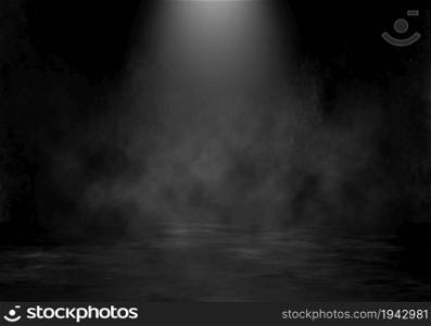 3D render of a grunge room interior with spotlight and smoky atmosphere