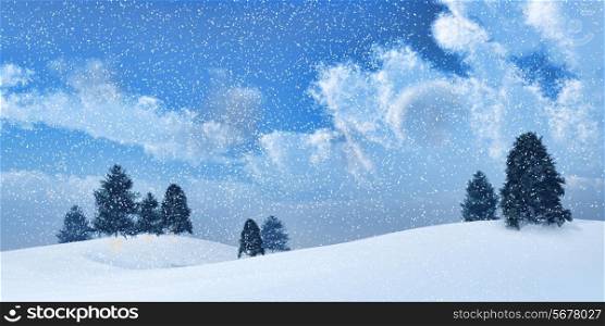 3D render of a landscape of winter trees in a snowstorm