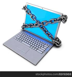 3d render of a laptop wrapped in chains
