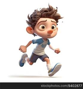 3D Render of a Little Boy running with a smile on his face