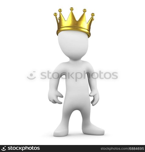3d render of a little man wearing a gold crown