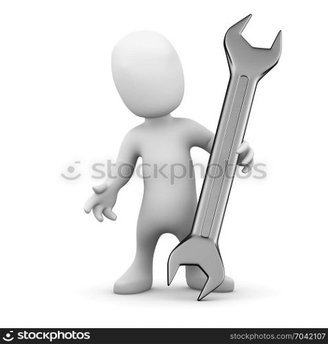 3d render of a little person holding a spanner