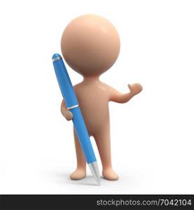3d render of a little person with a pen