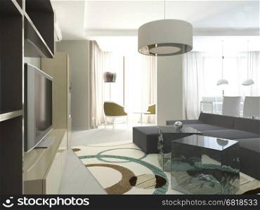 3D render of a living room interior design