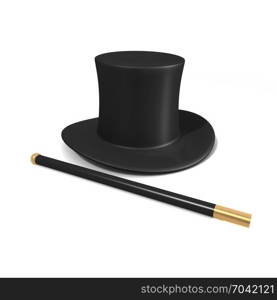 3d render of a magicians wand and hat