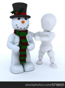 3D render of a man building a snowman