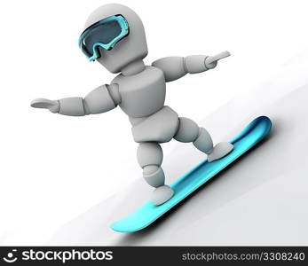 3D render of a man competing in the snowboard