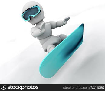 3D render of a man competing in the snowboard