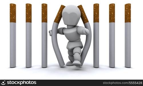 3D render of a Man escaping Cigarette Prison