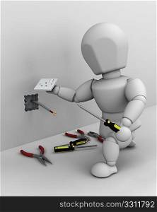 3D render of a man fitting an electrical socket