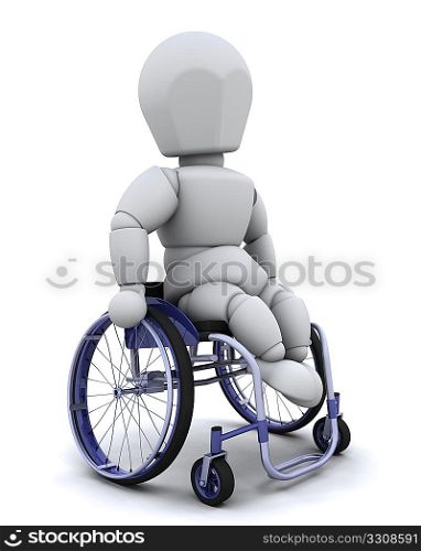 3d render of a man in a wheelchair isolated on white