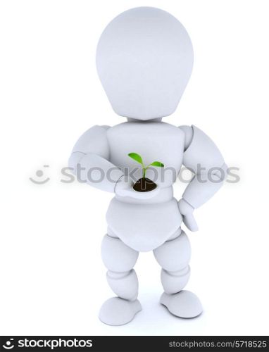 3D render of a man nurturing a seedling plant