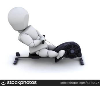 3D render of a man on a rowing machine