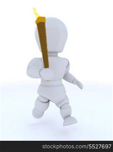 3D render of a man running with olympic torch