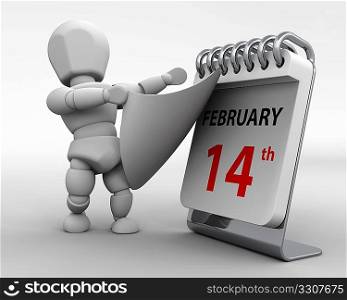 3D render of a man with a calender tearing off a page