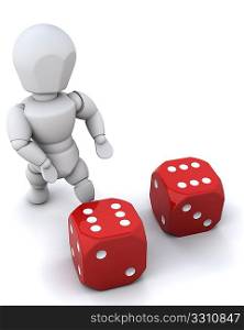 3D render of a man with casino dice