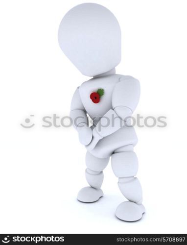3D render of a man with poppy in rememberance