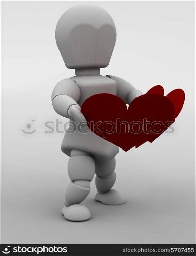3d render of a man with valentines card