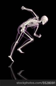 3D render of a medical female skeleton in a running pose
