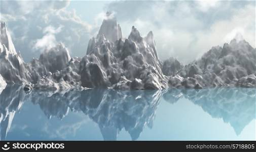 3D render of a mountain range of ice
